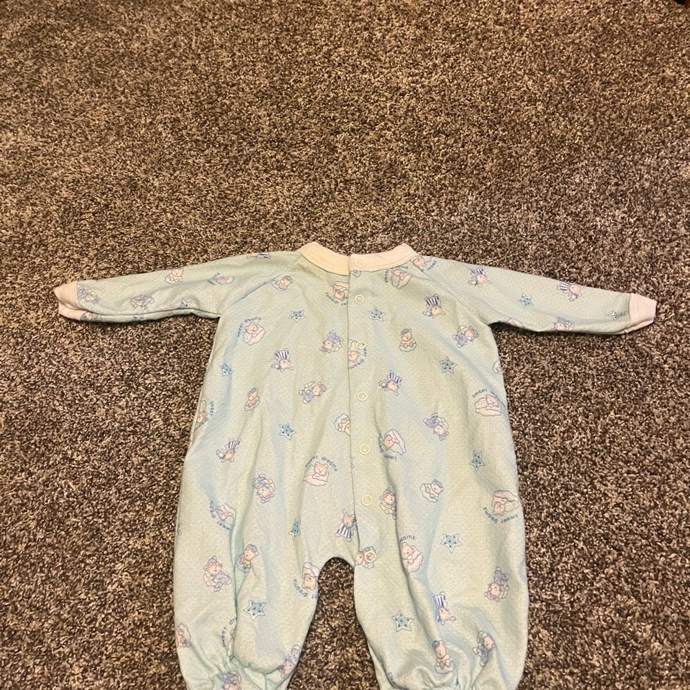 Vintage‎ Babygro Pajamas Sleeper Blue Teddy Bear Lightweight Medium USA Made